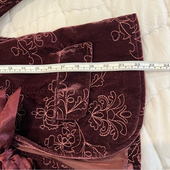 Vintage Old Navy Velvet Embroidered Blazer Medium Small Burgundy Fairy Y2K Boho - Picture 12 of 12